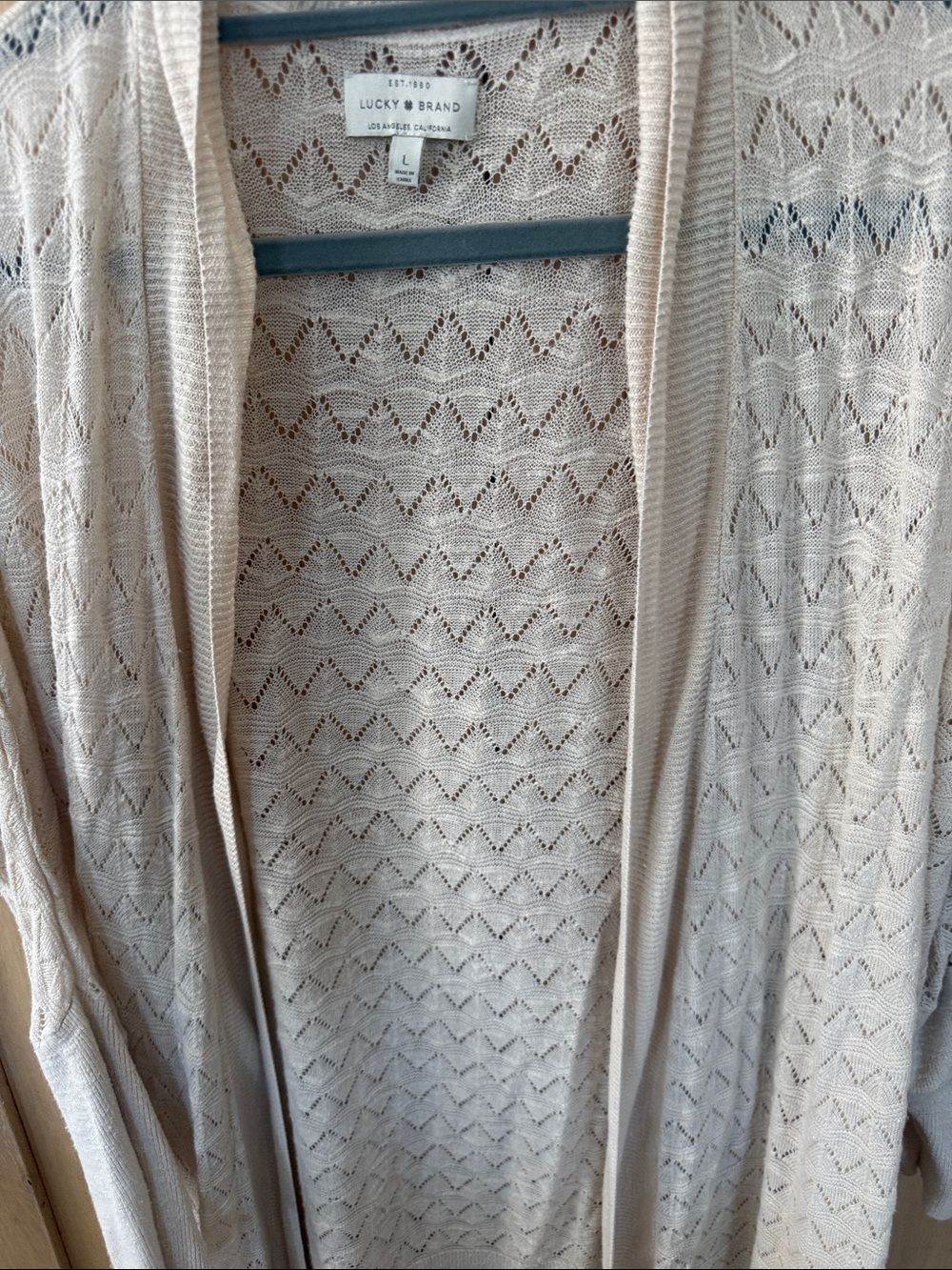 Lucky Brand Light Cream Pointelle Open-Front Cardigan
